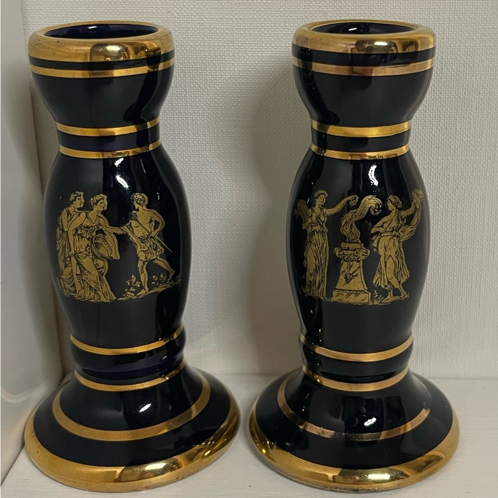 Elegant Black and Gold Candle Holders